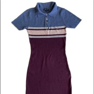 kendall and kylie knit collared purple/blue body con dress